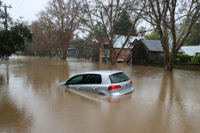 Flooded car at Windsor, Western Sydney