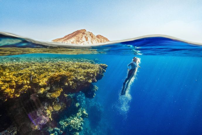 A person swimming in the Red Sea