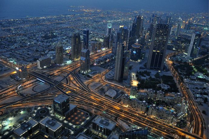 Night view from Burj Khalifa skyscraper in Dubai