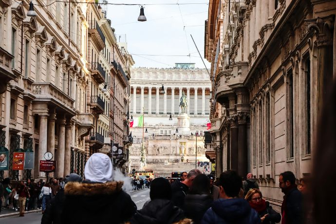 The crowd of people in Rome, Italy