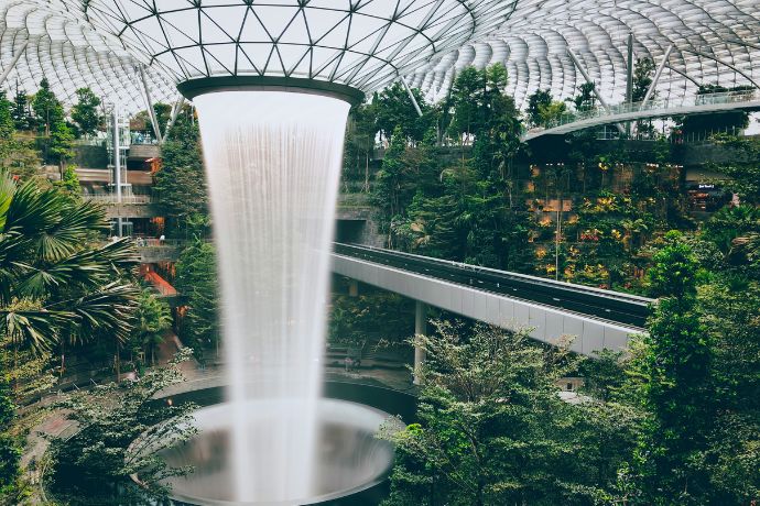 The Rain Vortex indoor waterfall at Singapore's Jewel Changi international airport.