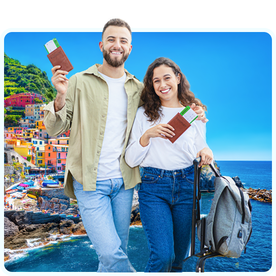 Happy travelers with passports